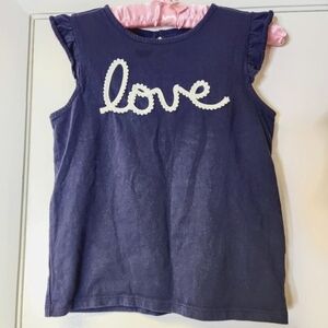 Janie and Jack Embrodered Love Pompoms Navy Cotton Shirt Size 12